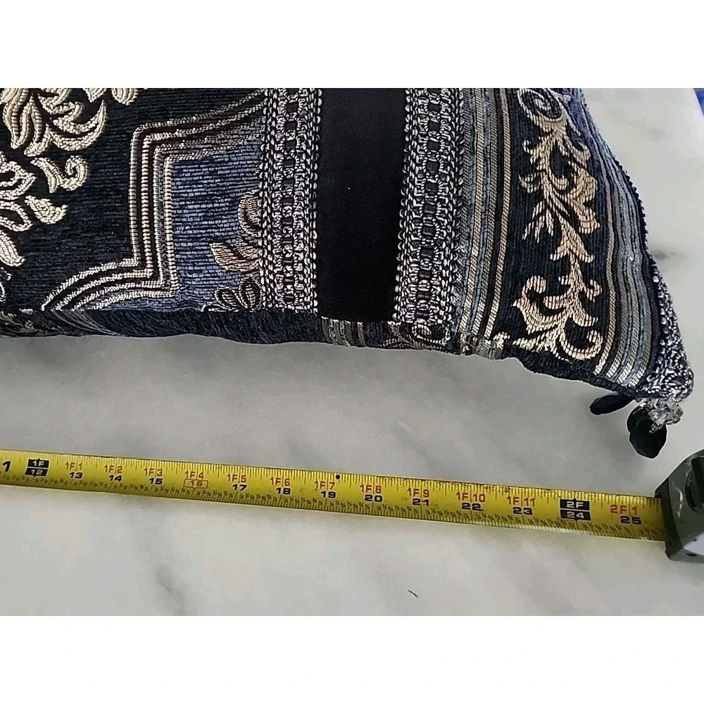 Bridgerton Middlebury Boudoir Pillow Embroidered Indigo Navy Blue Beaded READ